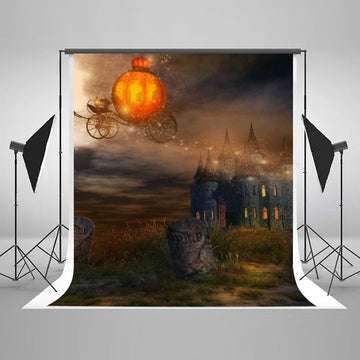 Spooky Halloween Grave And Castle Pumpkin Car Backdrop IBD-246874